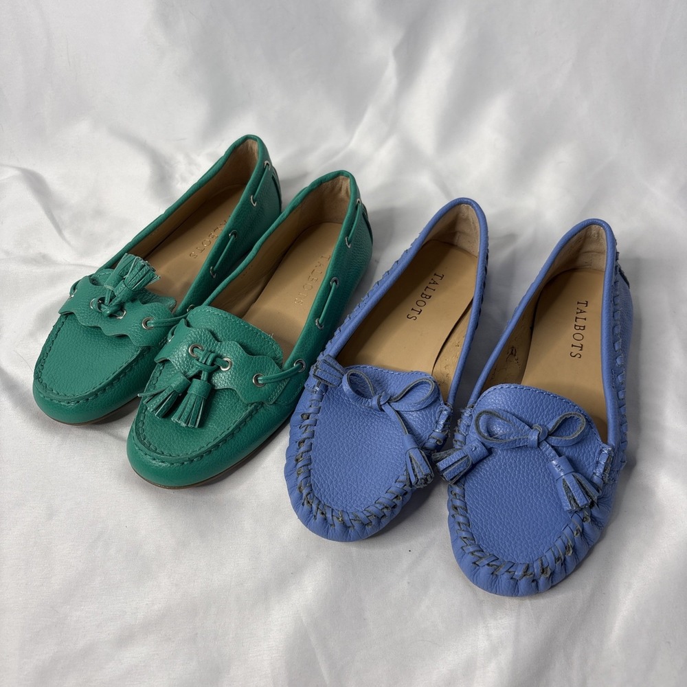 Talbots Teal Tassel Loafers & Periwinkle Moccasins - Two Pair